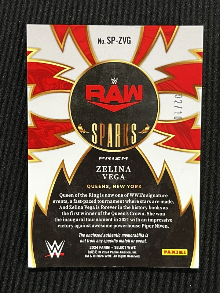 2024 Panini Select WWE #SP-ZVG Zelina Vega Sparks Relics Gold Prizm #2/10! - Image 2 of 2