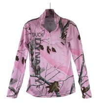 DUCK DYNASTY 1/4 Zip Pink Camo Hunting Outdoor Performance Pullover Size Large