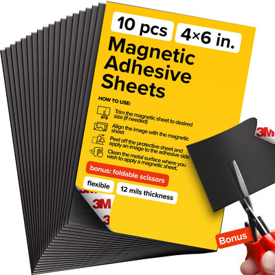 DIY Craft Magnetic Sheets with Adhesive Backing - 4X6 10 Pack Adhesive Sheets fo