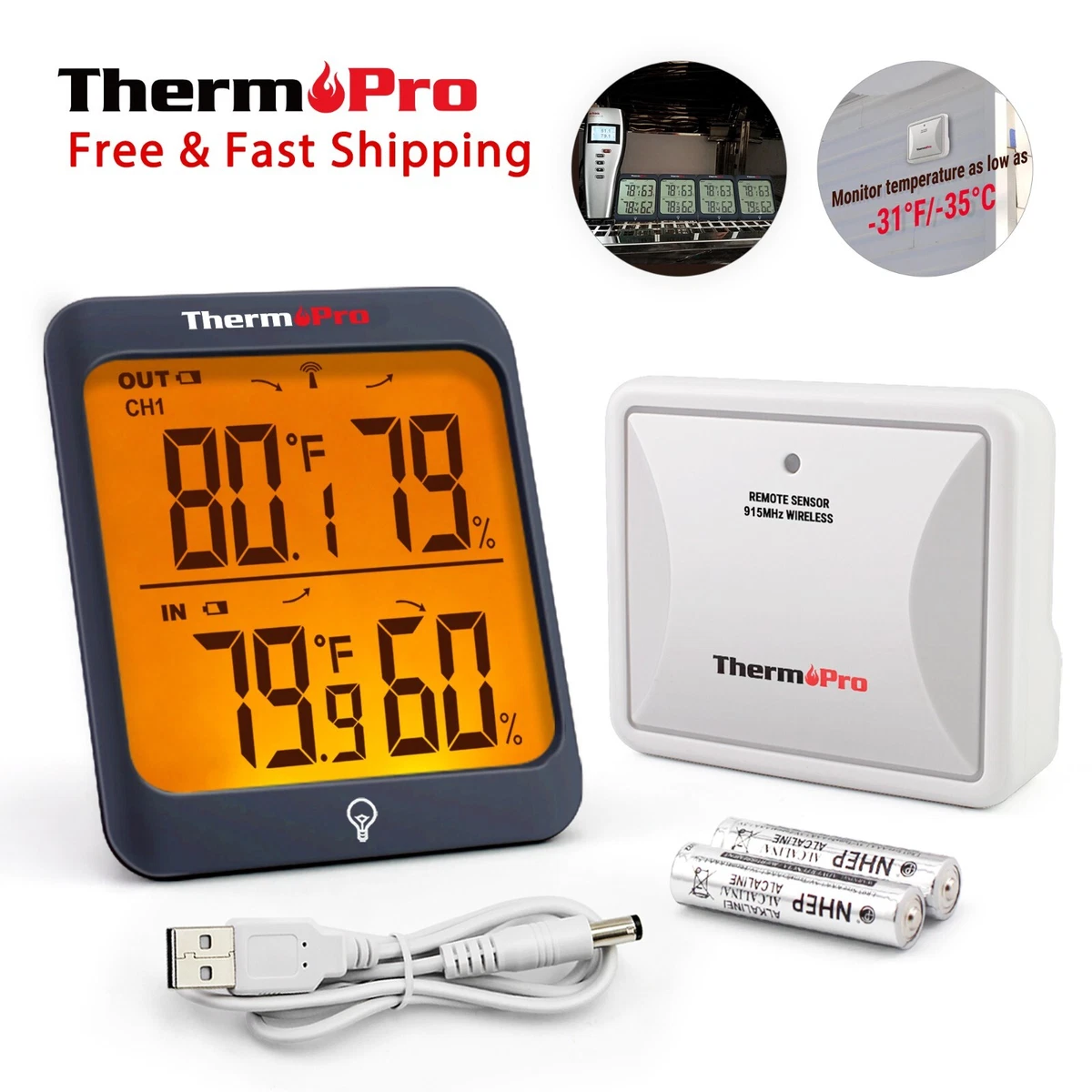 ThermoPro TP63B Waterproof Indoor Outdoor Thermometer Digital Wireless  Hygromete