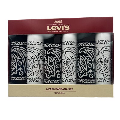 Levi's 6 Pack Bandana Set, 100% Cotton, White/Black