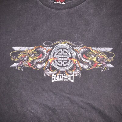 Vintage Y2K BullHead Double Dragon Asian Long Sleeve Black T-Shirt