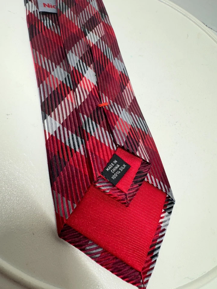 Галстук мужской Nick Cannon 100% шелк классический красный клетчатый серебристый галстук в полоску 63x2,75 - Изображение 3 из 4