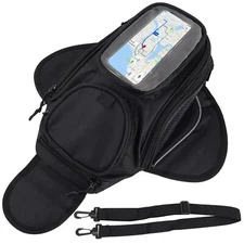 Waterproof Motorcycle Tank Bag Pouch Shoulder Pack GPS Phone Holder w/Belt Black