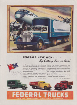 Pan American World Airways Constellation: Federal Truck ad 1947 Coca-Cola var