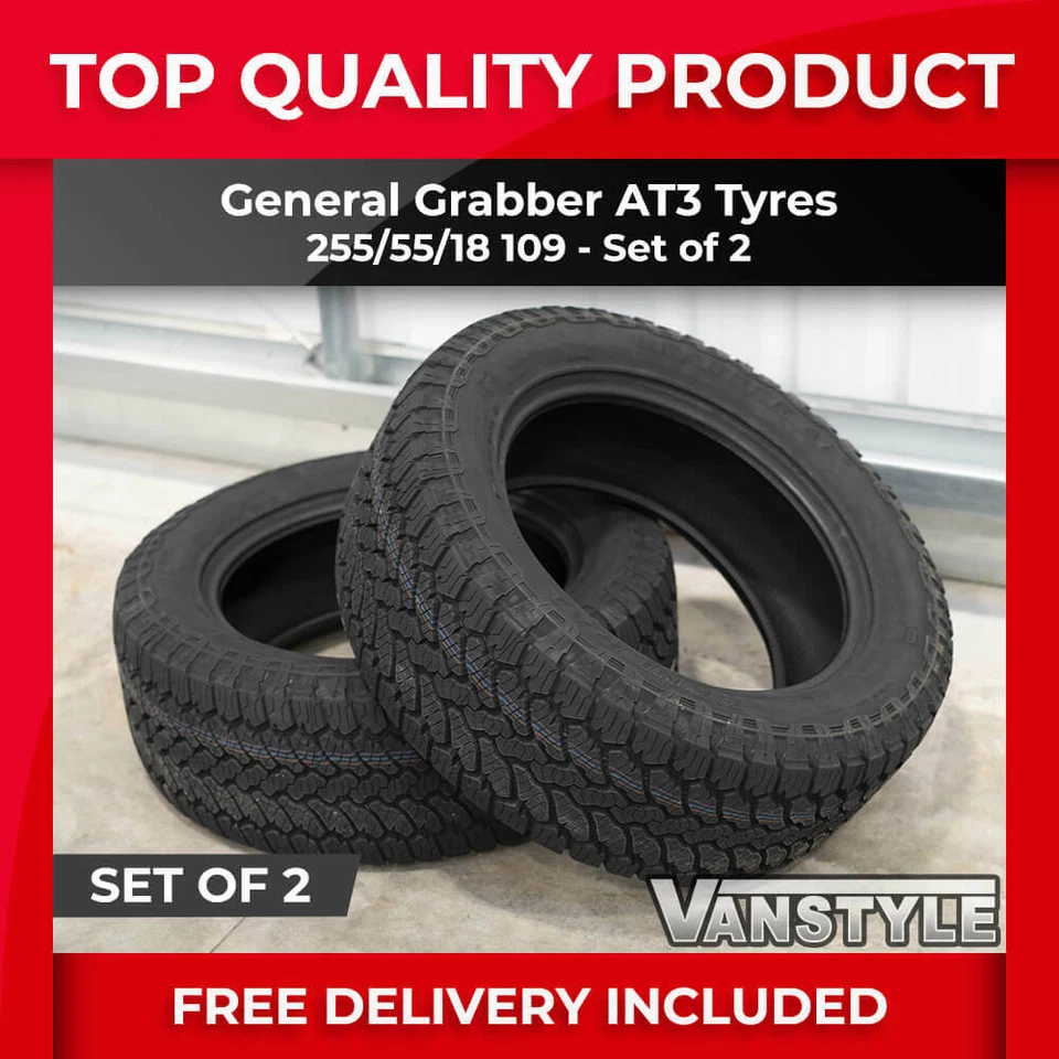 GENERAL GRABBER AT3 LOAD RATED QUALITY TYRES 4X4 255 55 R18 109 TYRE SET X2 PAIR