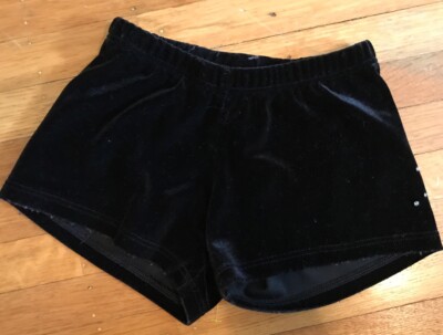 Girls Gymnastics SHORTS Leotard BLACK Velvet Velour Size:XS GUC