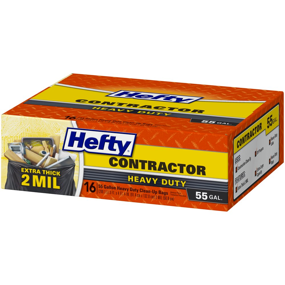 Hefty Heavy Duty Contractor Extra Large Trash Bags 55 Gallon 16 Count