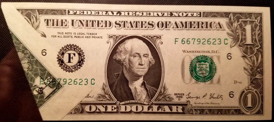 1969D PRINTED FOLDOVER ERROR $1 FRN FR. 1907-F PCGS AU-58 PPQ - Image 3 of 4