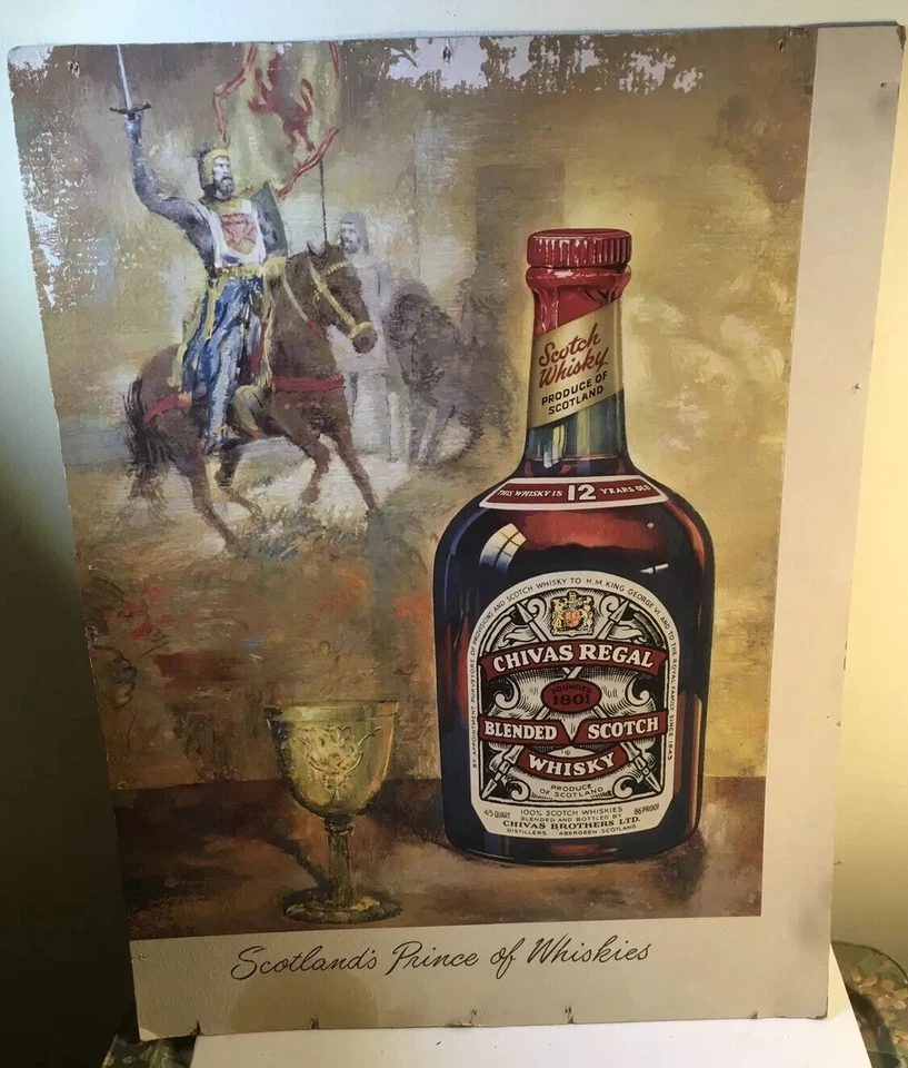 Cartel de whisky escocés Chivas Regal de colección raro tablero de papel anuncio bar hombre cueva cartel Foto 2 de 4