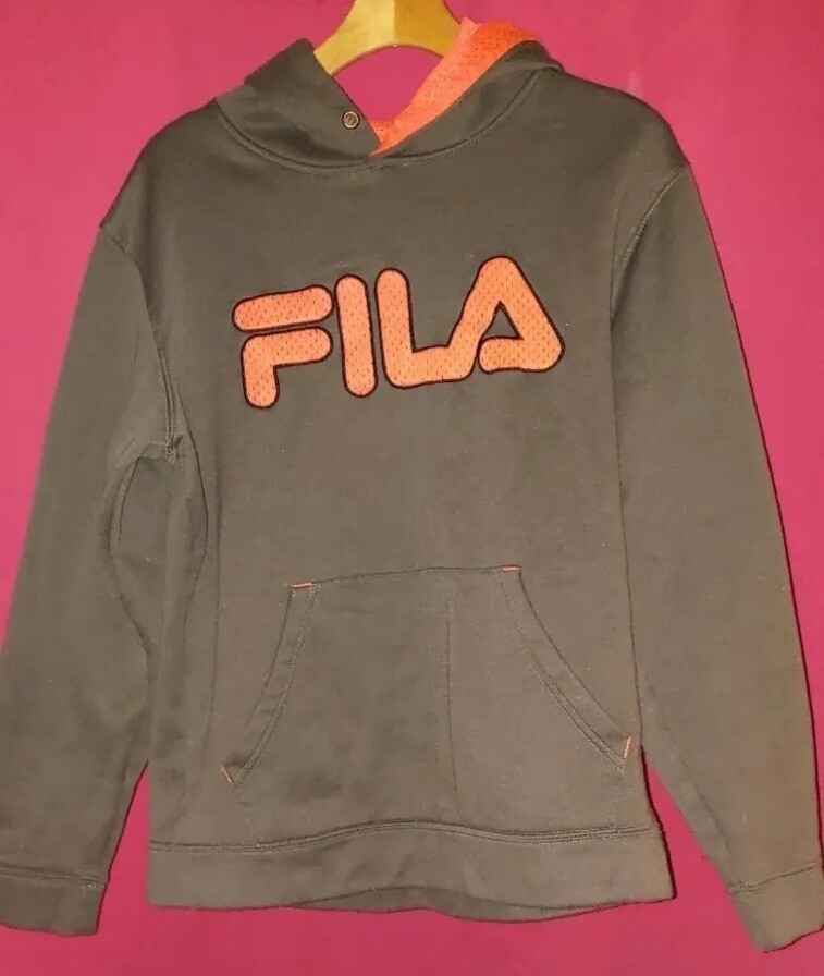 FILA Long Sleeve Knit Hoodie Pullover Sweater Mens Sz M Gray