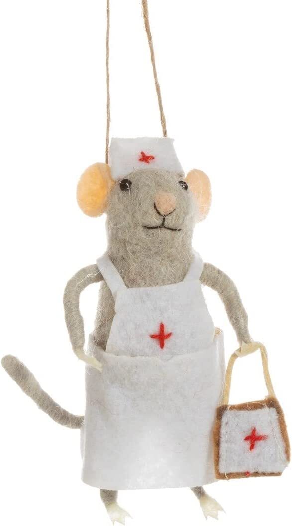 Sass and Belle Felt Nurse Mouse Christmas Tree Decoration With Rustic Twine