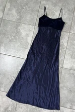 Jessica McClintock Gunne Sax y2k Velvet Satin Maxi Dress Evening Gown Navy 3 / 4