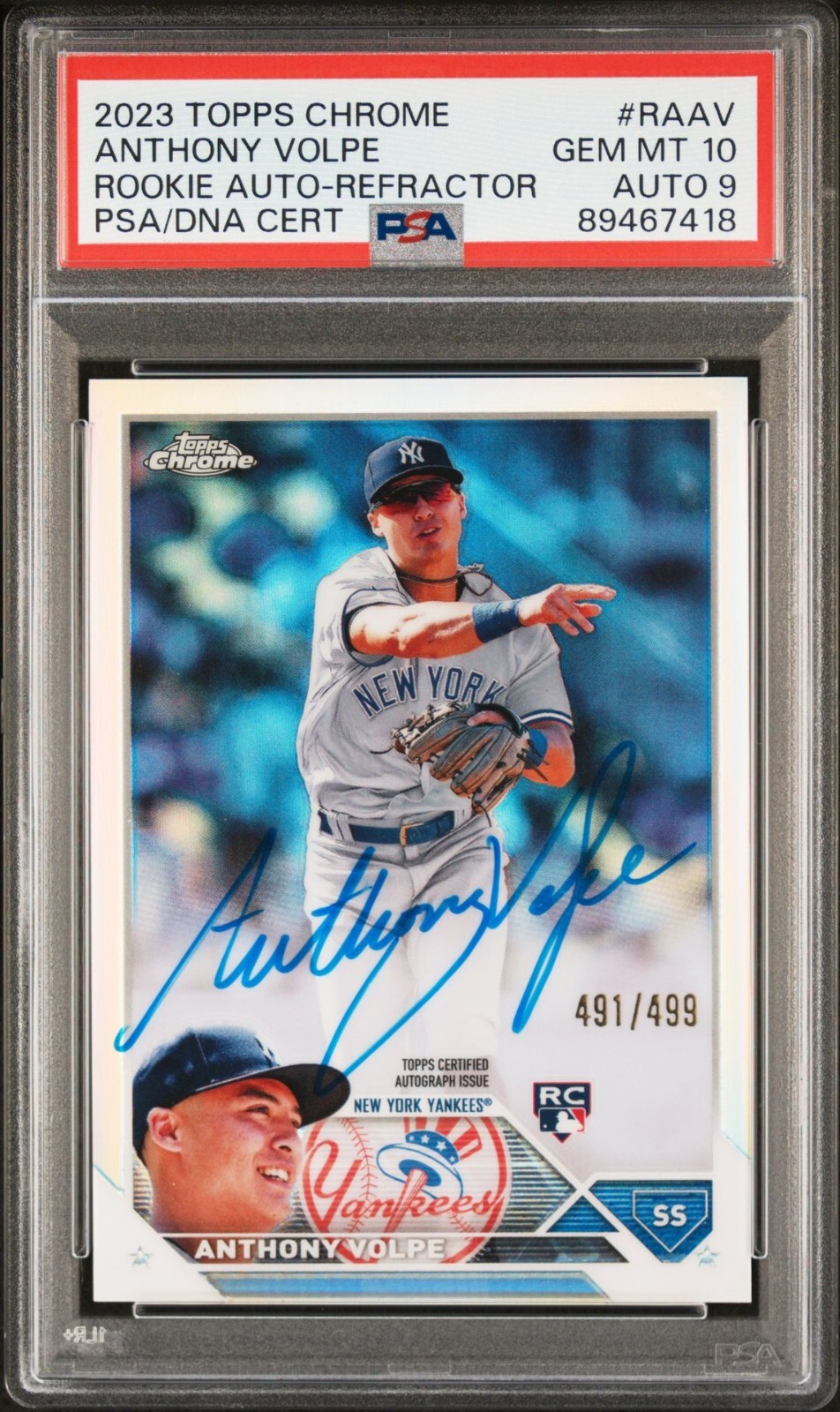 2023 Topps Chrome - Rookie Autograph Refractor Anthony Volpe 491/499 PSA 10 GEM