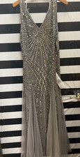 Women NWT "JKARA" silver sequins, gray evening gown. Size 14 Reg 369