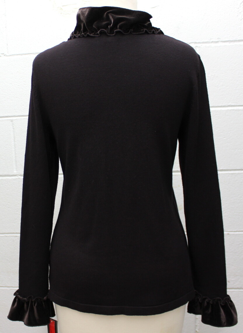 Elementz Velvet Trim Cardigan with Attached Tank Sweater Top Brown S Small New