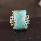 Boho 925 Sterling Silver Elegant Charms Vintage Turquoise Charms Ring Size 8.5