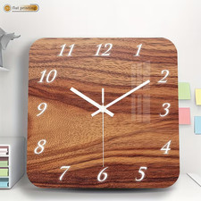 12” Wooden Style Square Wall Clock Silent Non Ticking Modern Home Decor