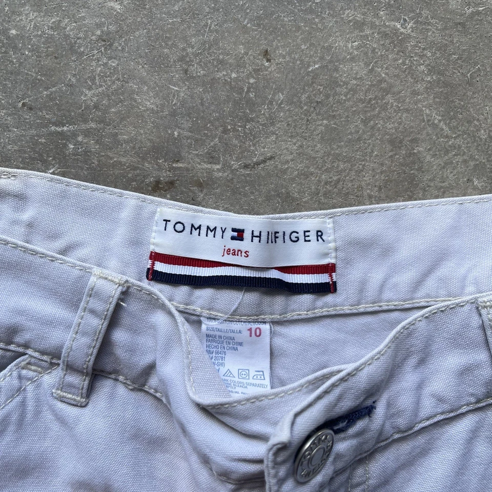Pantalones Cortos Tommy Hilfiger DE COLECCIÓN 10 Adultos 32” Gris Claro Pantalones Cortos Tiro Alto Para Mujer Y2K Foto 3 de 4