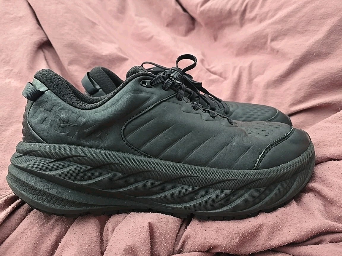 Men’s Black Hoka Bondi Sr Leather Walking Shoes Size 11 2E Wide