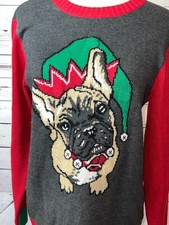 Ugly Christmas Sweater Medium Pullover Dog French Bull Terrier Knit Light Up