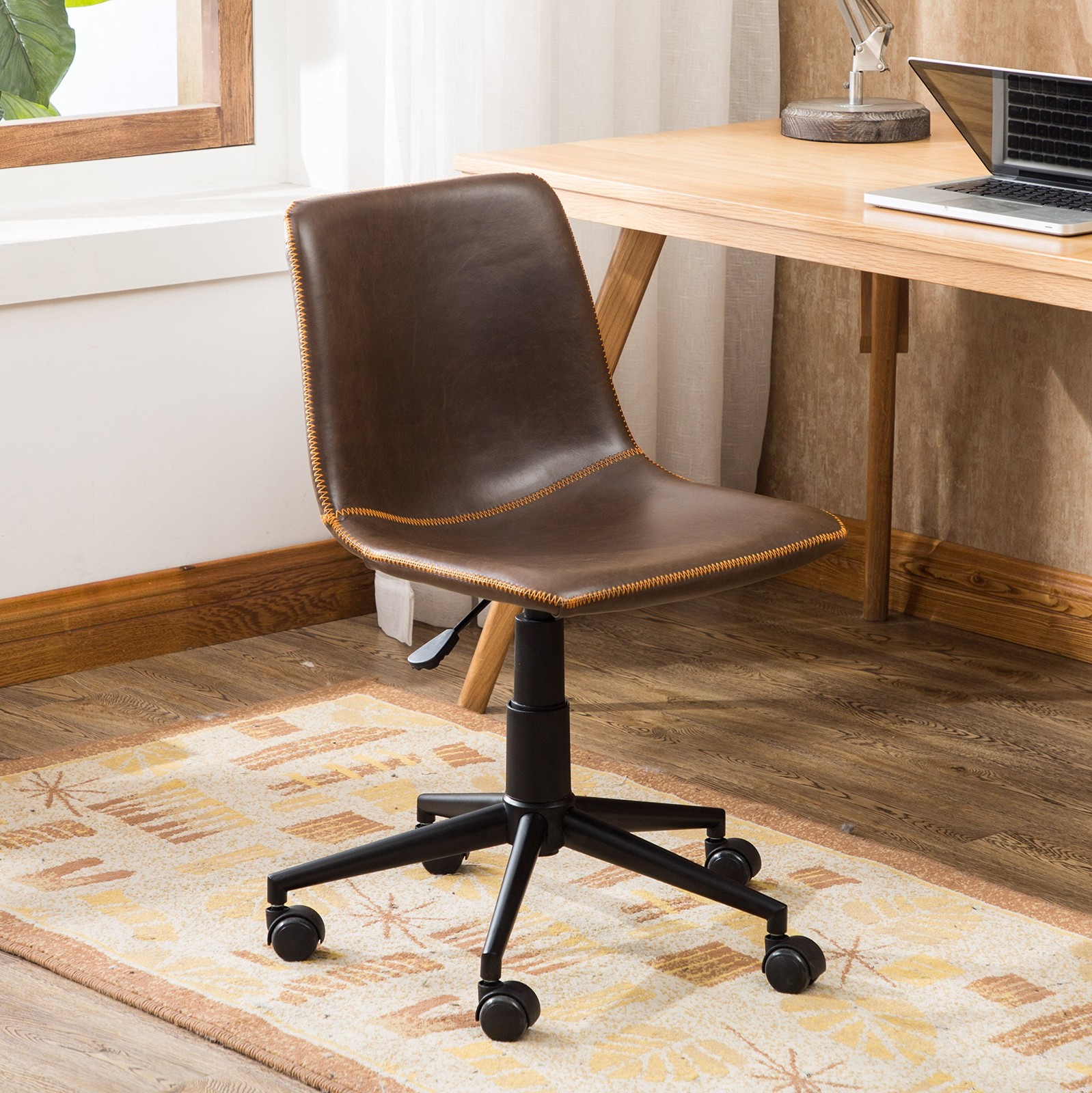 Roundhill Furniture Cesena Faux Leather 360 Swivel Air Lift Office Chair, Brown