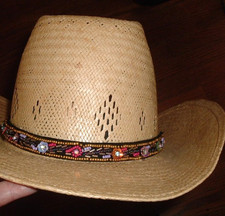 MENS SOUTHWEST BEADED DESERT FLOWER STRETCH HATBAND