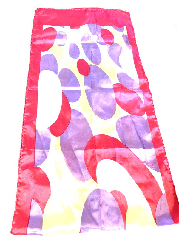 VTG SALLY GEE Scarf Bubble Pattern Pink Purple Yellow Roll Handsewn Hem 14 x 58