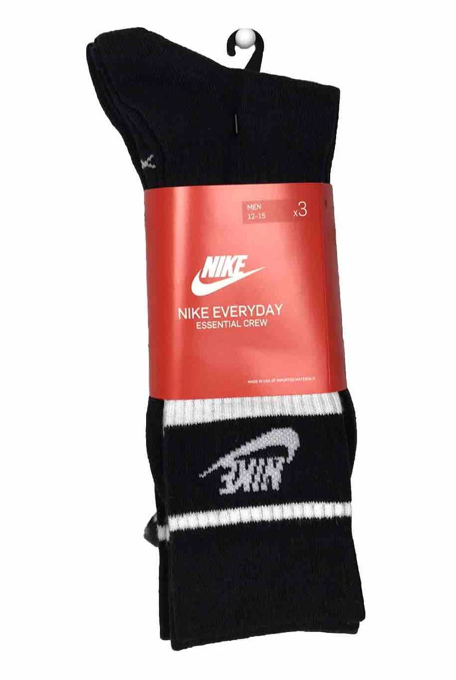 Nike Everyday Essential Mens Sporty Style Black Crew Socks 3 Pairs Sz 12-15 NEW