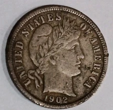 1902-P BARBER SILVER DIME Liberty Head 