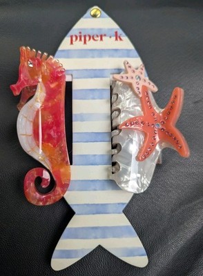 Piper K Large Sea Horse & Starfish Hair Clips(2) New, Super Cute Coastal Beach