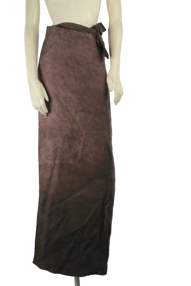 Cortana Pareo Wrap Linen Maxi Chocolate Brown  Pencil Skirt Size 36 - Image 3 of 4