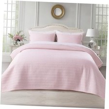 Quilt Set 102"x106"   Soft Washed 3-Layer Lightweight Oversized Queen Pink