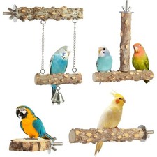 Bird Perches,4pcs Natural Wood Birds Stand , Bird Perch Chewing Stick Cage