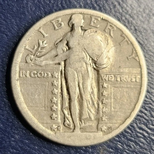 1919 S Standing Liberty Quarter 25c San Francisco Good G Or Very Good VG Cleaned