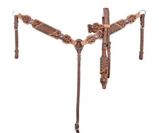 Showman Leather Headstall  Breast Collar Set-Flower Tooling  Black Buckstitch