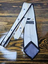 Stacy Adams Men's Silk Tie Beige Black Striped Design Made in USA