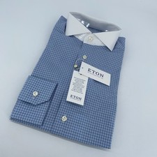 Eton Dress Shirt Mens S 15 - 38 Blue White Check Signature Twill Slim Fit Formal