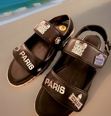 Karl Lagerfeld Paris NWT Charlay Rue Pins Strap Sandals Black Retail $129 Sz 8