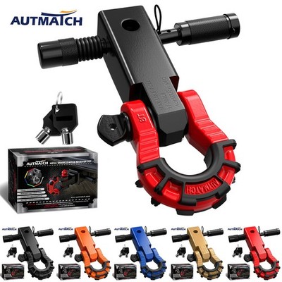 AUTMATCH 2'' Shackle Hitch Receiver with Mega D Ring Shackle for Offroad Recovery