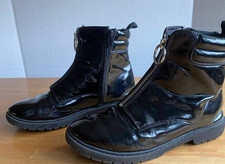 Nordstrom Teenage Girls Boots Black Patent Faux Leather Zip Front Size 5