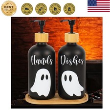 2Pcs Halloween Soap Dispenser Ghost Hand and Dish Glass Dispenser with Pump 1...