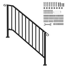 Uimoso 5 Steps Handrail Outdoor Stair Railing for Porch Deck Black Retro Arch
