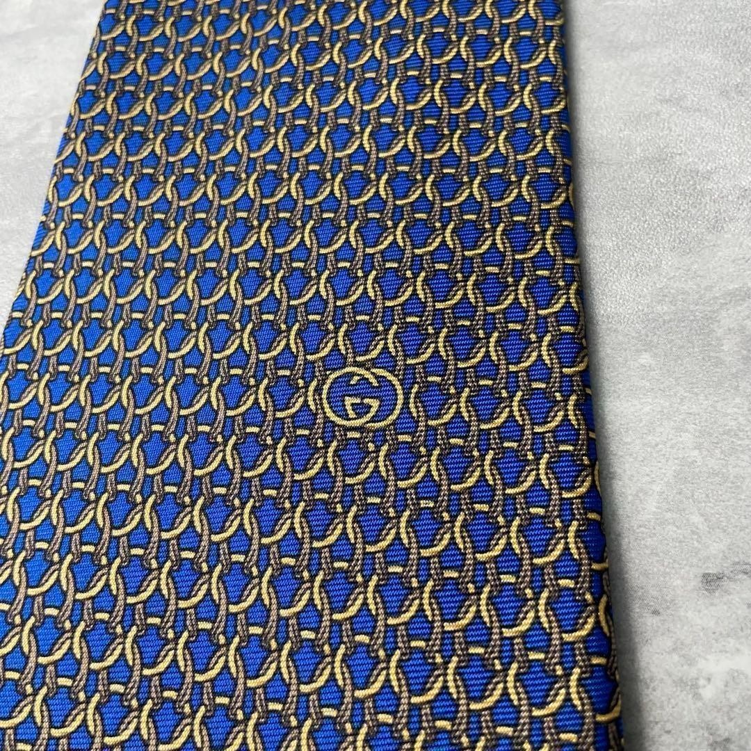 GUCCI   Interlocking Logo Chain Pattern Tie Blue - image 4
