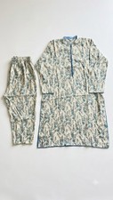 Women s Blue Floral Printed Cotton Kurta/Kurti Tunic with Matching Pants Size L