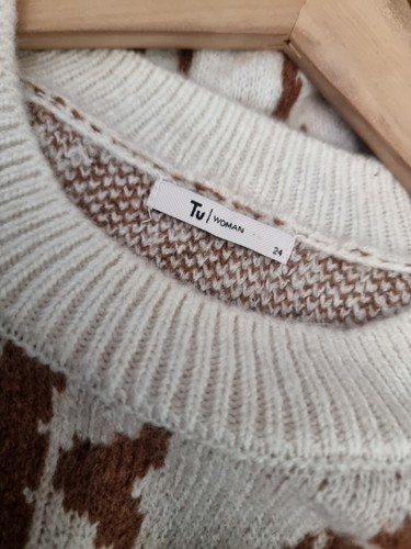 Tu Pattern Puff Sleeve Knit Jumper Size UK 24 Worn Once - Picture 12 of 15
