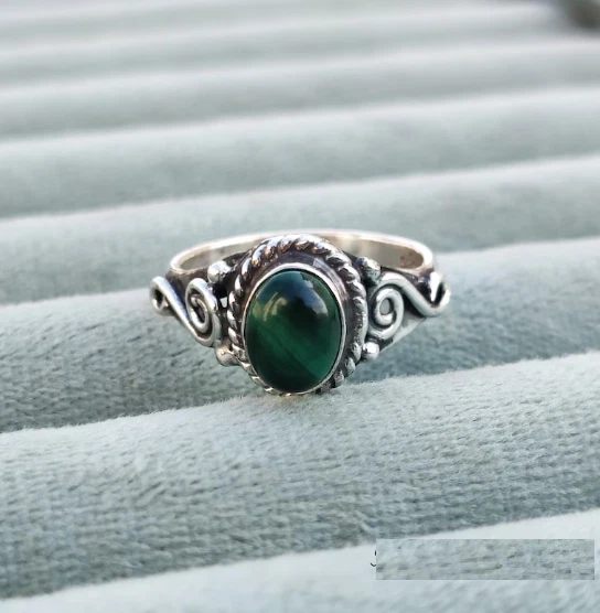 Anillo de piedras preciosas de malaquita - Anillo hecho a mano de plata de ley 925 todos los tamaños R361 Foto 2 de 4