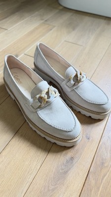 Gabor Damen Mokassins Wildleder Beige Slip-On Kettendetail Plateau EU 44