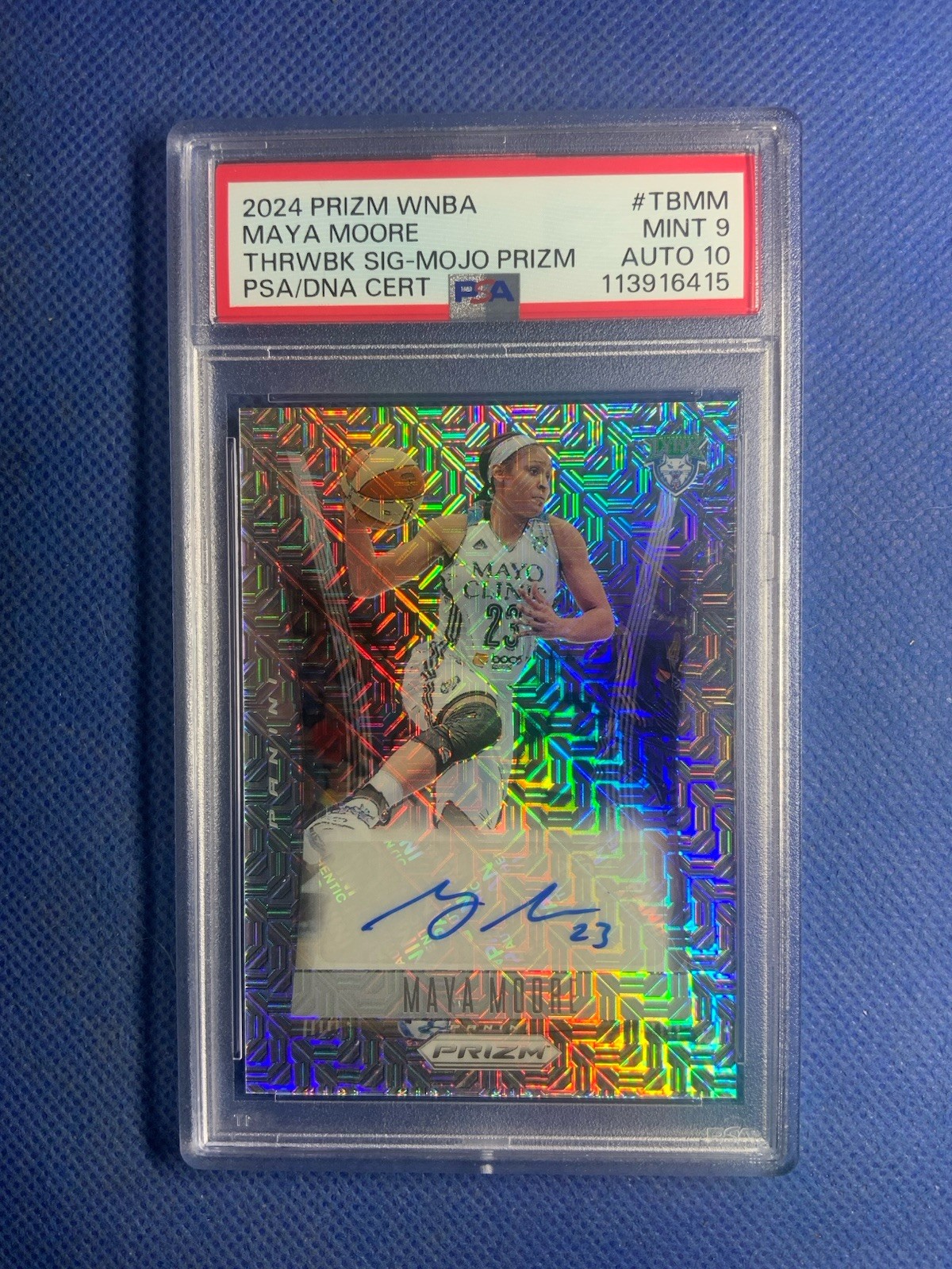 2024 Panini WNBA Prizm Maya Moore Throwback Auto MOJO PRIZM 21/25 Psa 9/10 view 1