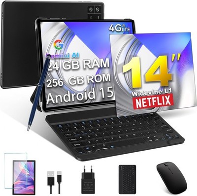 Gaming Tablet 14'' Android 15 24GB RAM+256GB ROM Gemini AI WlFl 4G LTE 2SIM GPS